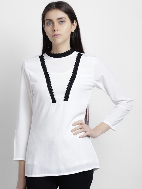 

LA LOFT White Solid Lace Insert Tunic