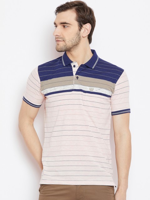 

Duke Men Pink Striped Polo Collar T-shirt