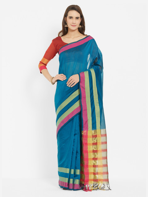 

Viva N Diva Blue Silk Cotton Solid Sambalpuri Saree