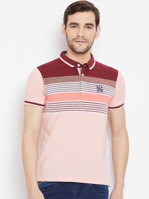 

Duke Men Pink Striped Polo Collar T-shirt
