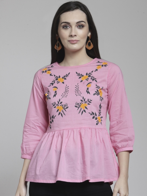 

plusS Women Pink Printed Peplum Top
