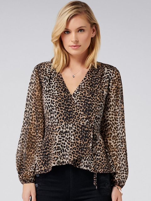 

Forever New Women Brown Printed Wrap Top