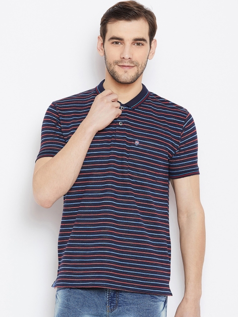 

Duke Men Navy Blue Striped Polo Collar T-shirt