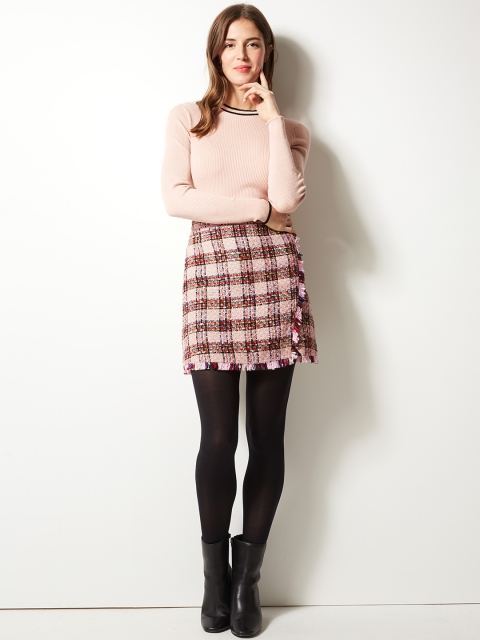 Marks & Spencer Women Pink Checked Wrap Skirt
