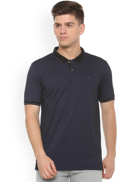 

Allen Solly Men Navy Blue Self Design Polo Collar Pure Cotton T-shirt