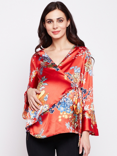 

Oxolloxo Women Red Printed Wrap Maternity Top