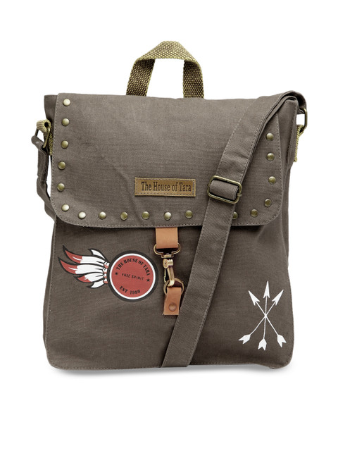 

The House of Tara Unisex Grey Printed Messenger Bag