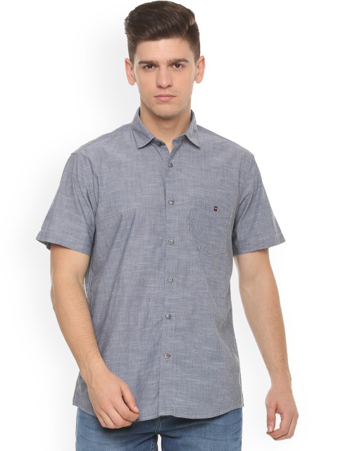 

Louis Philippe Men Grey Slim Fit Self Design Casual Shirt