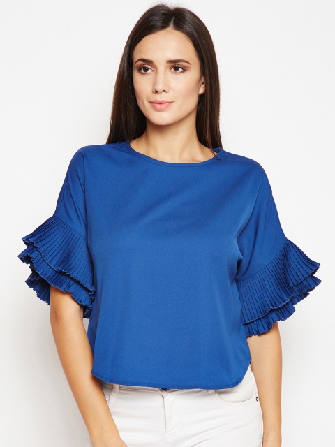

Oxolloxo Women Blue Solid Bell Sleeves Top