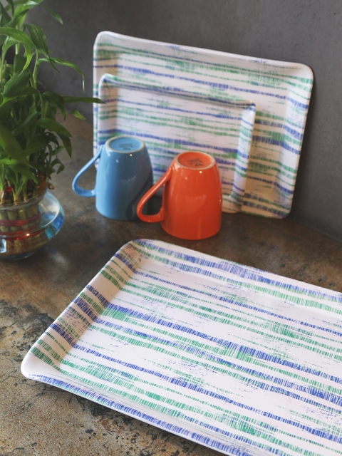 

GOODHOMES Set of 3 Multicoloured Melamine Rectangular Serving Trays Set, Multi