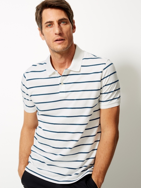

Marks & Spencer Men White & White Striped Polo Collar T-shirt