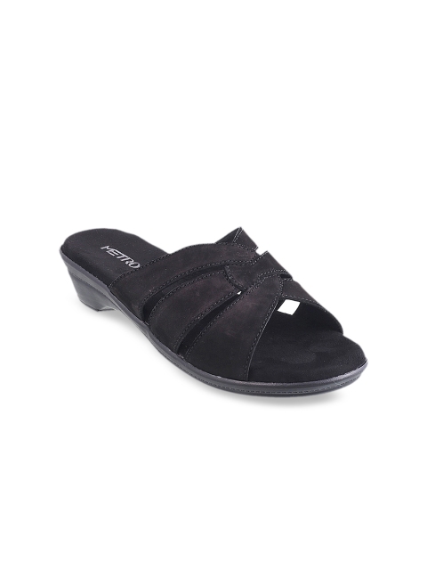 

Metro Women Black Solid Leather Sandals