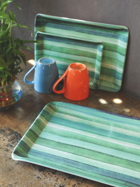 

GOODHOMES Set of 3 Green Melamine Rectangular Serving Trays Set