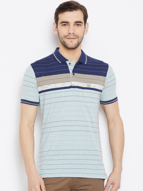 

Duke Men Blue Striped Polo Collar T-shirt