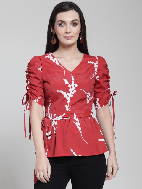 

plusS Women Red Printed Peplum Top
