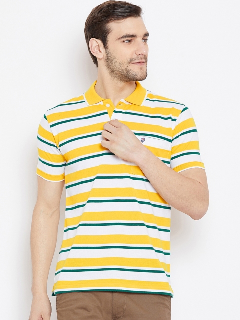 Duke Men Yellow Striped Polo Collar T-shirt