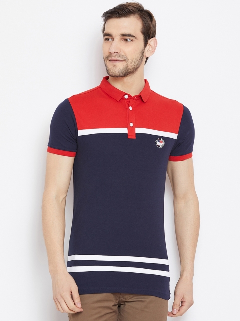 

Duke Men Red Colourblocked Polo Collar T-shirt