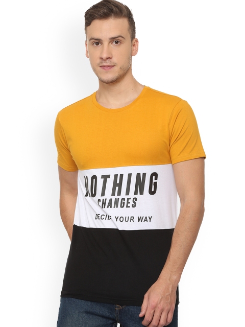 

People Men Yellow & Black Printed Round Neck T-shirt