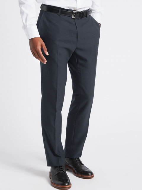 

Marks & Spencer Men Navy Blue Slim Fit Solid Formal Trousers