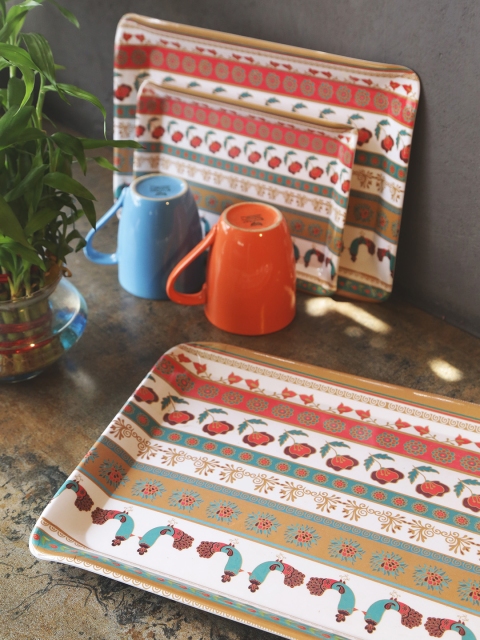 

GOODHOMES Set of 3 Multicoloured Melamine Rectangular Serving Trays Set, Multi