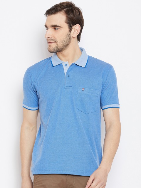 

Duke Men Blue Solid Polo Collar T-shirt
