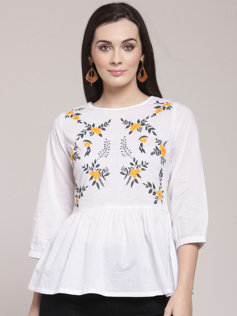 

plusS Women White Printed Peplum Top