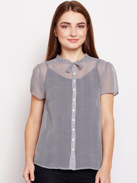 

Oxolloxo Women Black Striped Shirt Style Top
