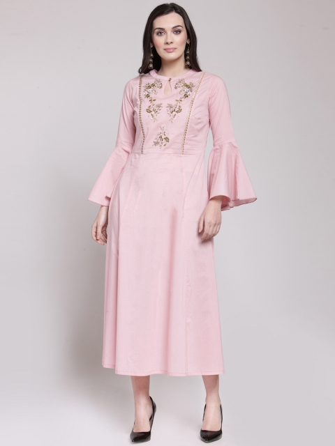 

plusS Women Pink Solid Fit and Flare Dress