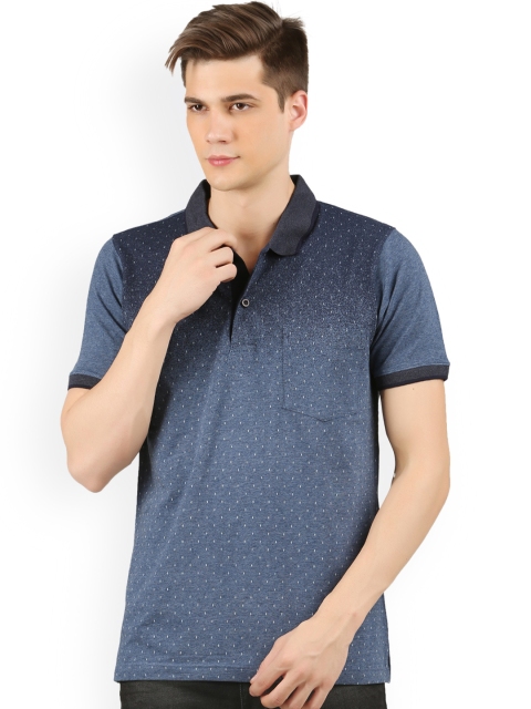 

WEXFORD Men Navy Blue Printed Polo Collar Pure Cotton T-shirt
