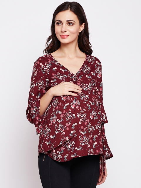 

Oxolloxo Women Maroon Printed Wrap Maternity Top
