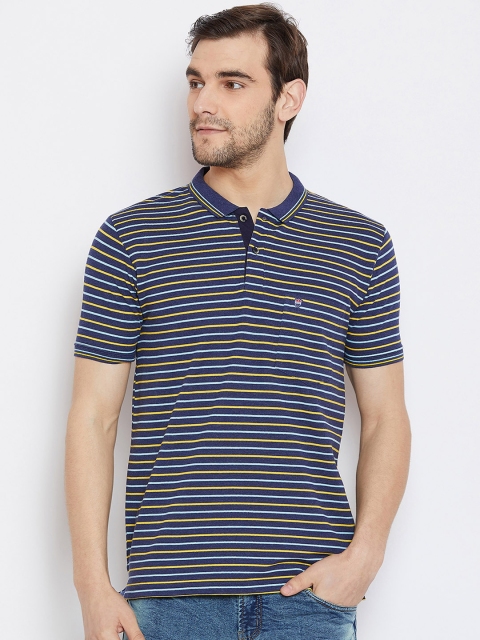

Duke Men Navy Blue Striped Polo Collar T-shirt
