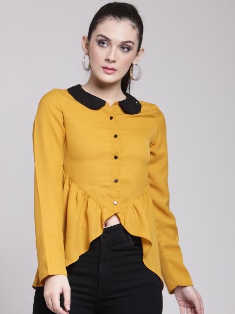 

plusS Women Yellow Solid Shirt Style Top