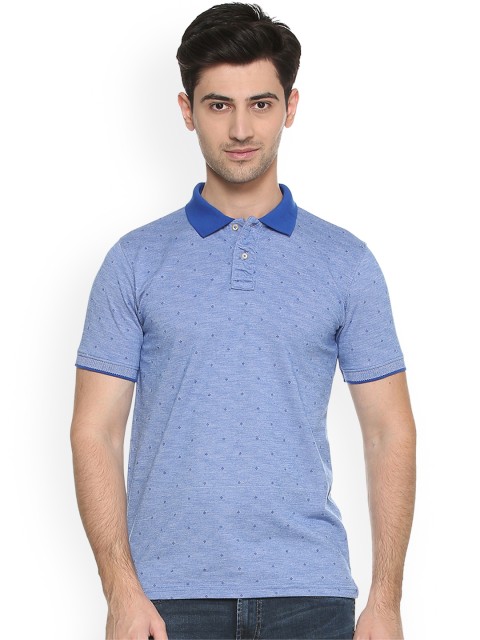 

Peter England Casuals Men Blue Self Design Polo Collar T-shirt