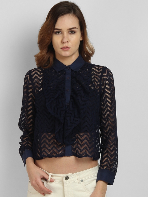 

LA LOFT Women Navy Blue Self Design Shirt Style Top