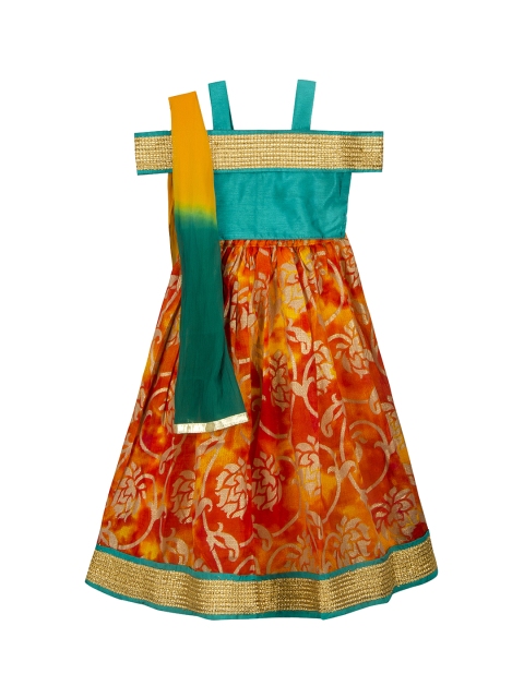 

KID1 Girls Blue & Red Solid Made to Measure Lehenga & Blouse with Dupatta