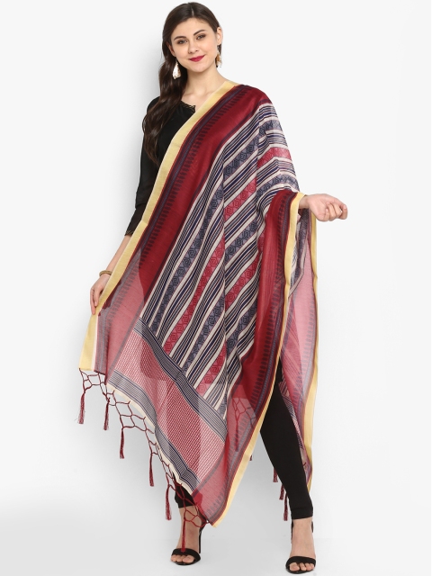 

Janasya Maroon & Blue Striped Dupatta