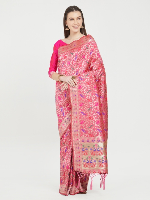 

Viva N Diva Pink Silk Blend Woven Design Kanjeevaram Saree