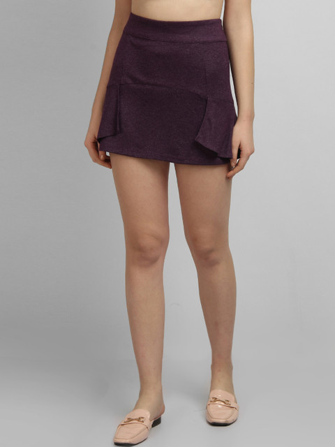 

LA LOFT Women Purple Solid Straight Mini Skirt