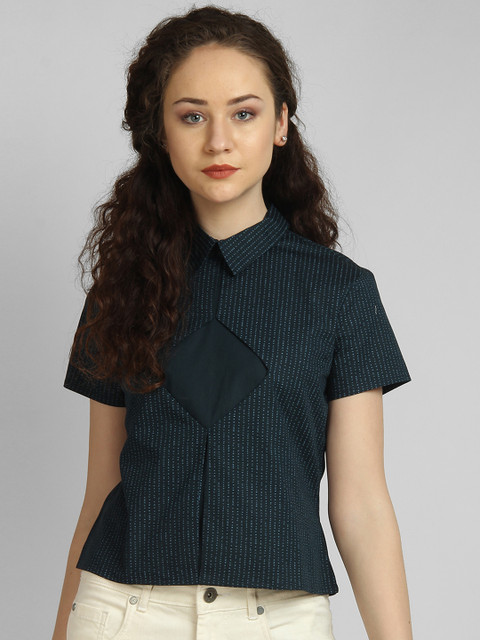 

LA LOFT Women Navy Blue Regular Fit Printed Casual Shirt