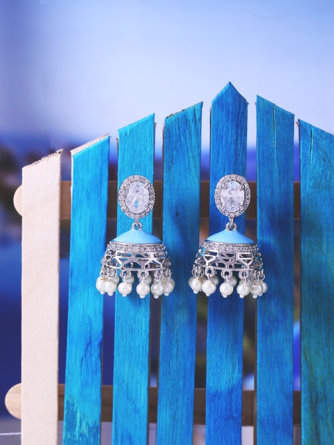 

Studio Voylla Silver-Toned & Blue Handcrafted Classic Drop Earrings