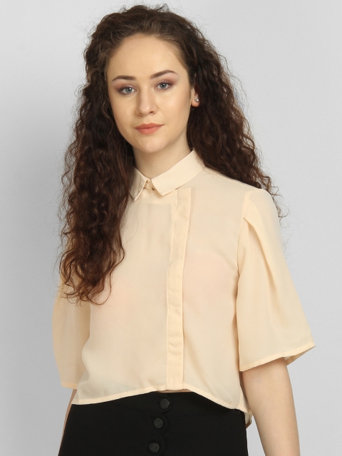 

LA LOFT Women Peach-Coloured Solid Shirt Style Crop Top