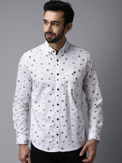 

IVOC Men White & Black Slim Fit Printed Casual Shirt