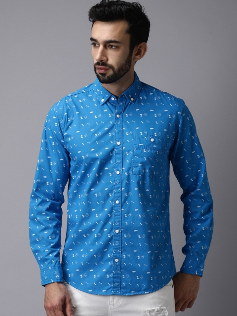 

IVOC Men Blue Smart Slim Fit Printed Casual Shirt