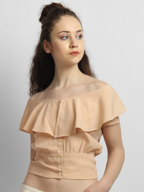 

LA LOFT Women Peach-Coloured Solid Bardot Top
