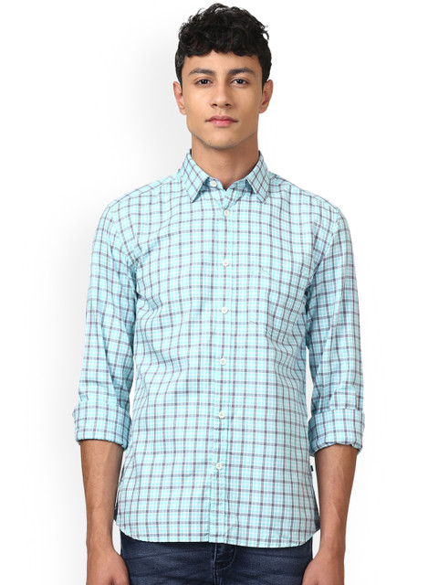 

Parx Men Sea Green & Grey Slim Fit Checked Casual Shirt