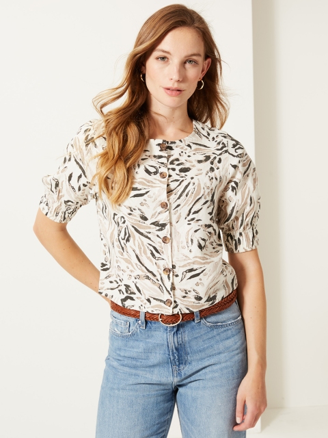 

Marks & Spencer Women Brown Printed Shirt-Style Top