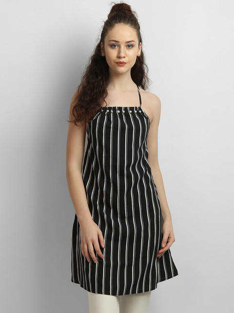 

LA LOFT Women Black & White Striped Tunic