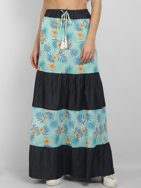 

LA LOFT Women Multicoloured Printed Denim A-Line Maxi Pure Cotton Skirt, Multi