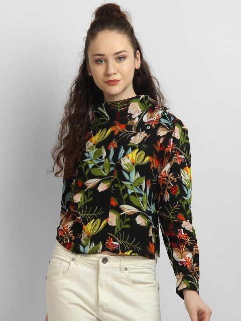 

LA LOFT Women Black Printed Cuffed Sleeves Top