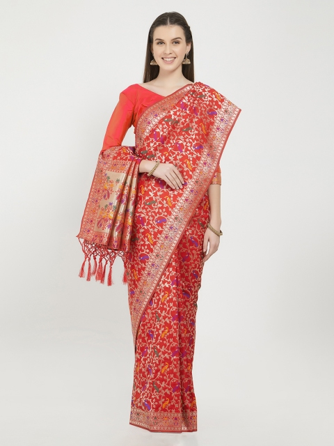

Viva N Diva Red Silk Blend Woven Design Kanjeevaram Saree